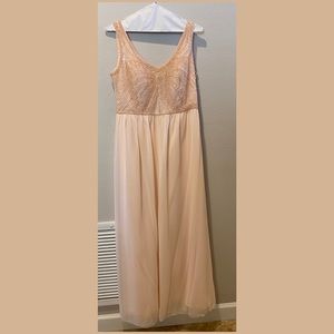 David’s Bridal Long Dress V-Neck Beaded Bodice, womens size 14, petal blush pink